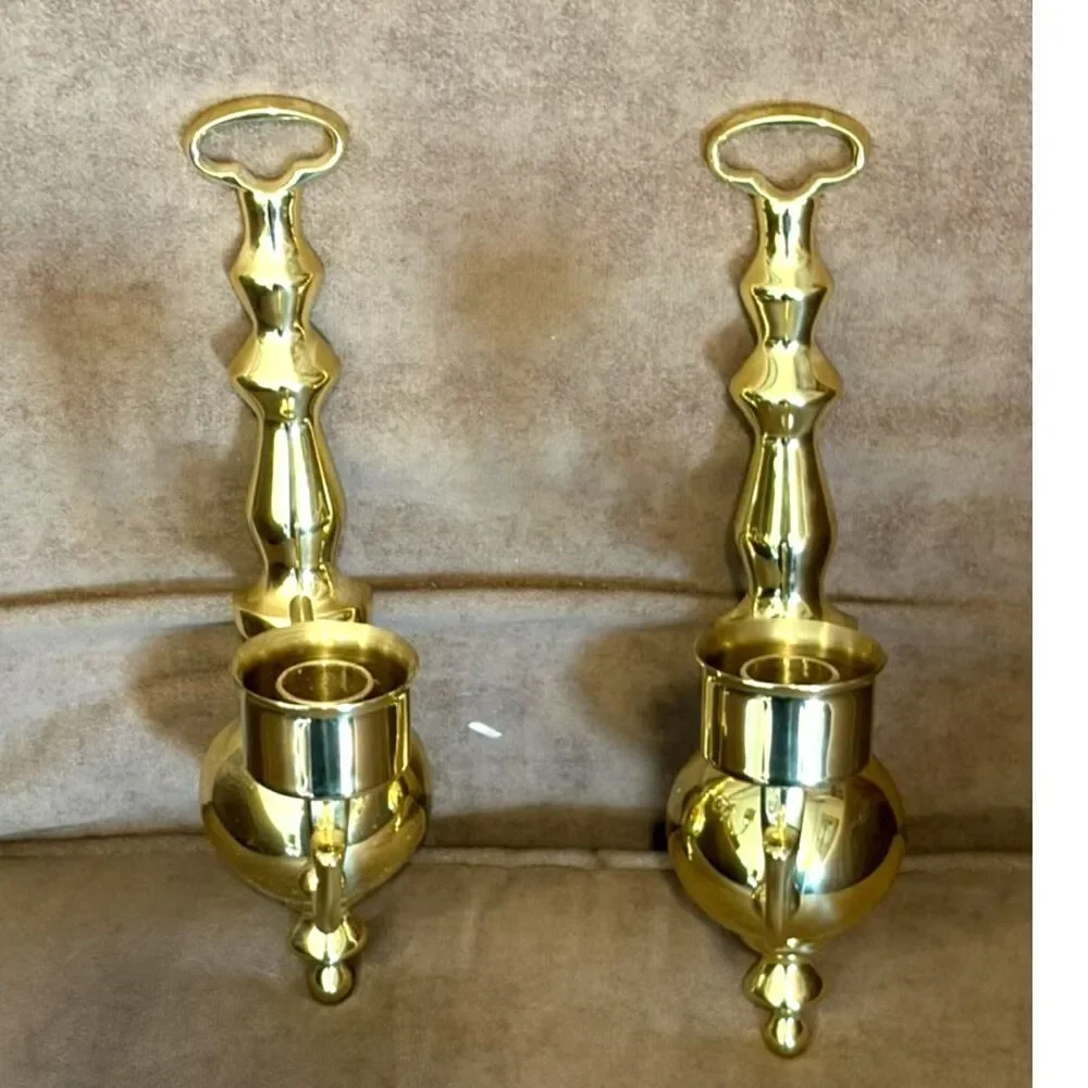 Vintage Brass Scroll Wall Candle Sconce pair  (will need hurricanes) 12.5